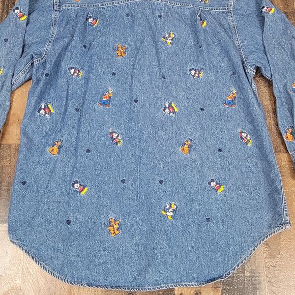 Disney Store Vintage Y2k Denim Mickey and Friends Shirt Womens Large Embroidered - Picture 12 of 14